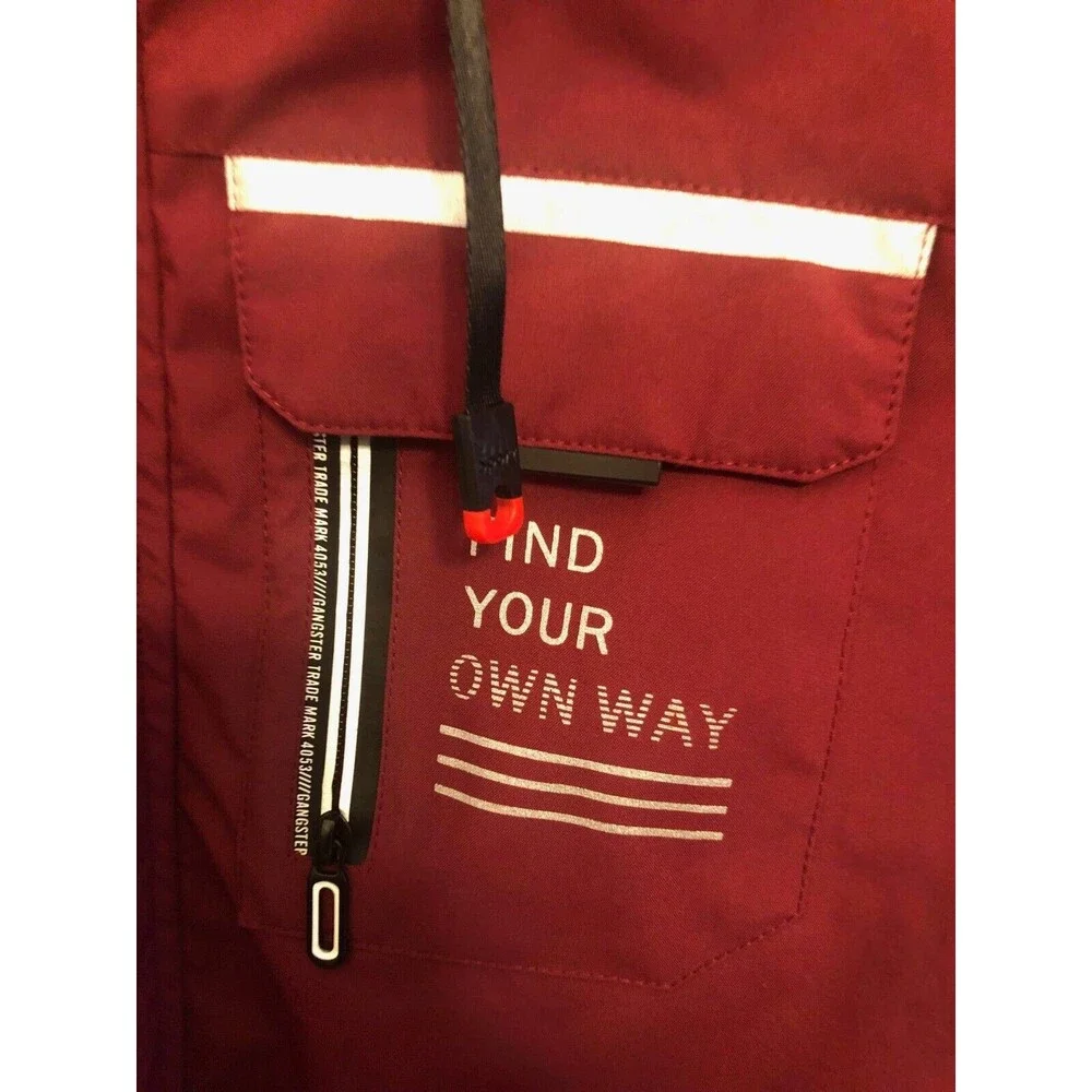 Leduntino Find Your Own Way‎ Windbreaker Hooded Waterproof Jacket Maroon Med.
